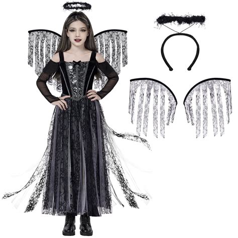 Joyfy Angel Costume for Kids, Angel Black Dress With Wing Headband ...