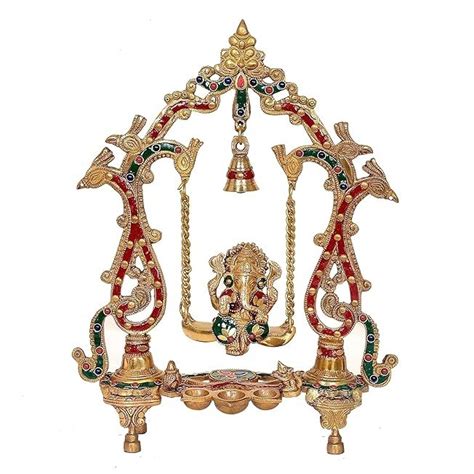 Brass Ganesha Swing Statue with Diya Statue Swing Ganesh Idol, Jhula G ...