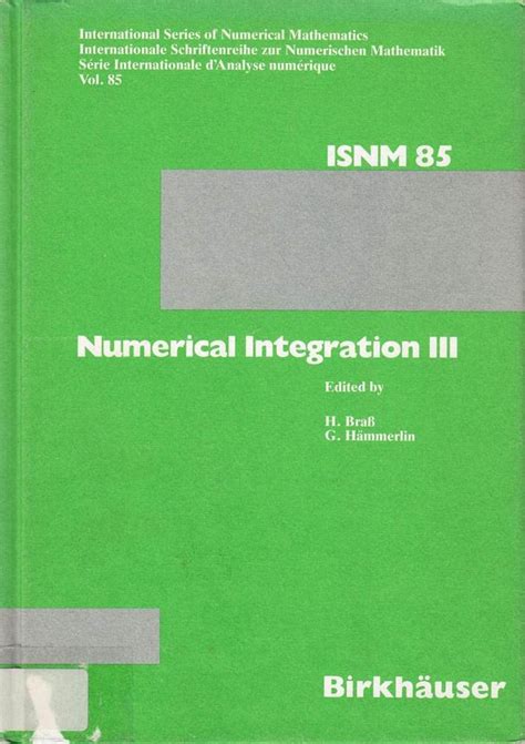 Buy Numerical Integration III (International Series of Numerical ...