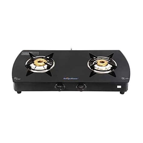SURYA FLAME 2Burner Curve Glasstop MS Body Manual Ignition ISI Mark Gas ...