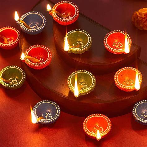 Buy TIED RIBBONS Pack of 12 Handmade Large Clay Diyas Earthen Oil Lamp ...