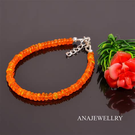 Buy Ethiopian ORANGE FIRE Opal Bracelet, Fire Opal Bracelet, Beaded ...