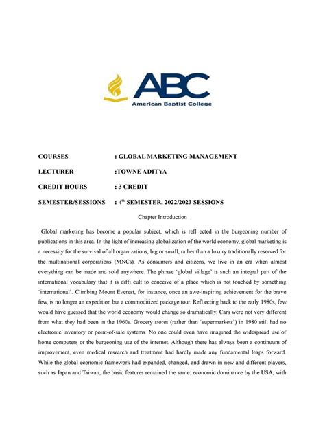 Chapter Introduction-global marketing management - COURSES : GLOBAL MARKETING MANAGEMENT ... - introduction to global marketing