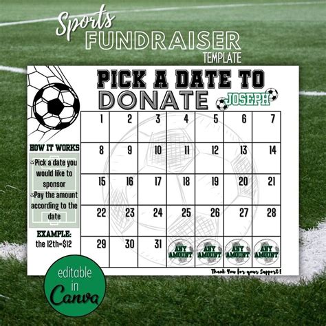 Editable Soccer Calendar Fundraiser Template Clear the Board ...