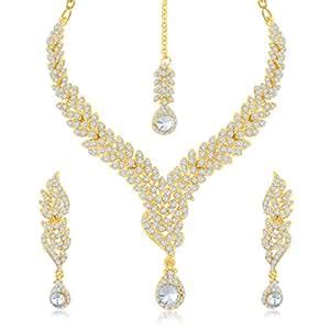 Sukkhi Fine Gold Plated Austrian Diamond Stone Studded Necklace Set ...