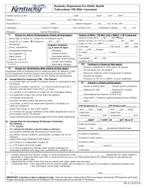 Kentucky TB Risk Assessment Form - Blank Fillable Template | Fill Out ...