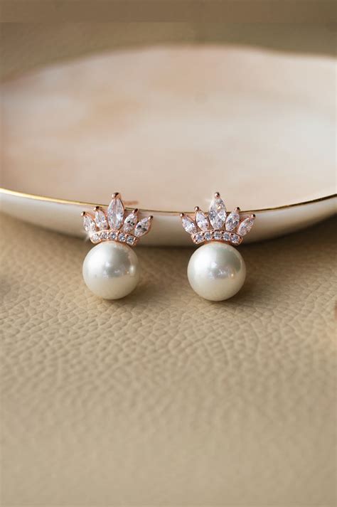 Pearl With A Crown Rose Gold Plated Sterling Silver Statement Stud ...