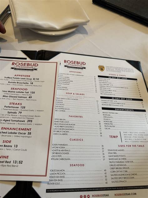 Menu at Rosebud Steakhouse Centennial Village, Munster