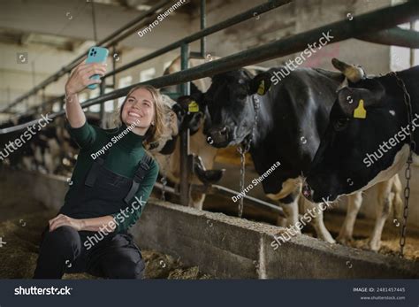 Young Female Farmer Takes Selfie Cows Stock Photo 2481457445 | Shutterstock