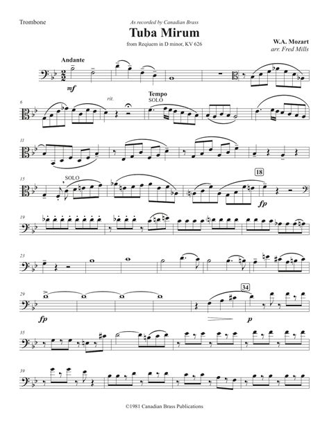 Tuba Mirum - Trombone by Canadian Brass Sheet Music for Brass Ensemble ...