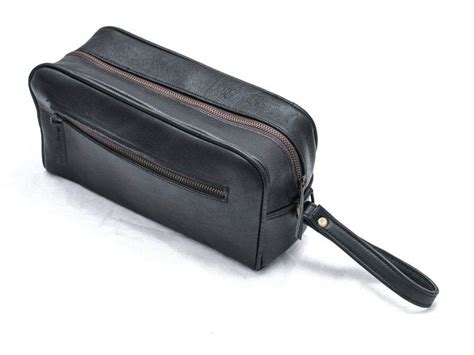 Black Leather Toiletry Bag | Travel Accessory Bag | Leather Washbag ...