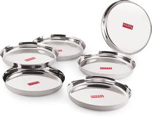 HAZEL Stainless Steel Plates Set Premium Mirror Finish Thali Heavy ...