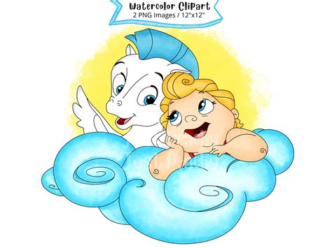 Baby Hercules Watercolor Clipart, Cute Cartoon Illustration, PNG ...