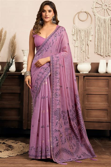 Buy Heliotrope Purple Woven Modal Cotton Saree | MySilkLove Online ...