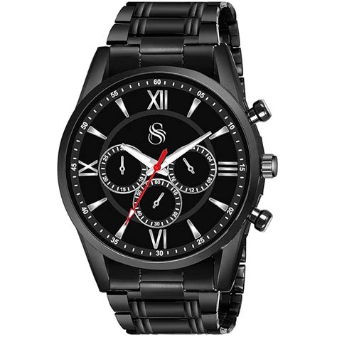 Shocknshop Analog Black Stainless Steel Chain Wrist Watch for Men Boys ...