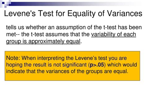 PPT - Levene's Test for Equality of Variances PowerPoint Presentation ...