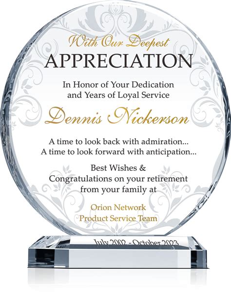 Buy Personalized Crystal Employee Retirement Appreciation Gift Plaque ...