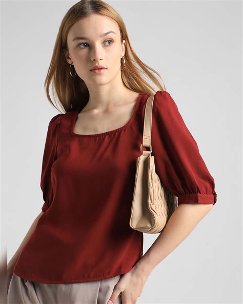 Maroon Puff-Sleeved Top