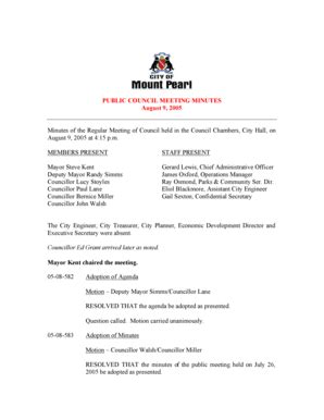 Fillable Online MEMBERS PRESENT STAFF PRESENT Mayor Steve Kent Deputy ...