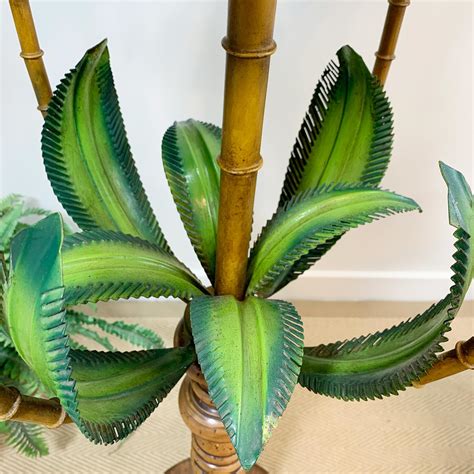 1950's Italian Green Faux Bamboo Palm Tree Floor Lamp For Sale at 1stDibs