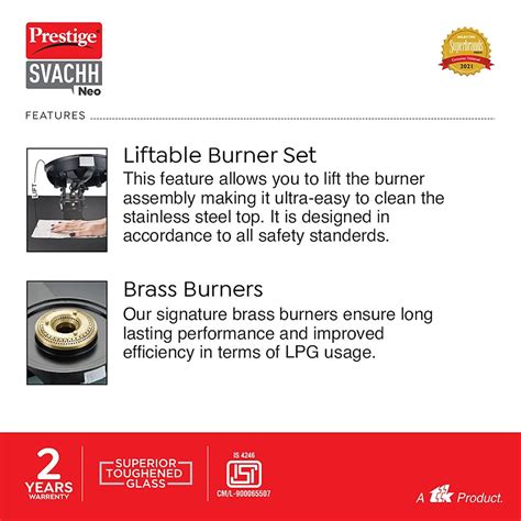 Prestige Svachh Neo Toughened Glass Top Gas Stove with 2 Liftable Burn ...
