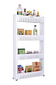 LEAWALL 4 Layer Storage Organizer Slim Plastic Rack Shelf with Wheels ...
