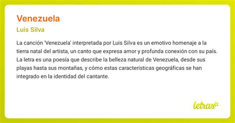 Significado de la canción VENEZUELA (Luis Silva) - LETRAS.COM