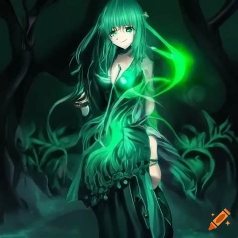 Anime girl with green wand using magic powers on Craiyon