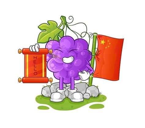 Wektor kreskówka maskotka kreskówka chińska winogrona | Wektor Premium