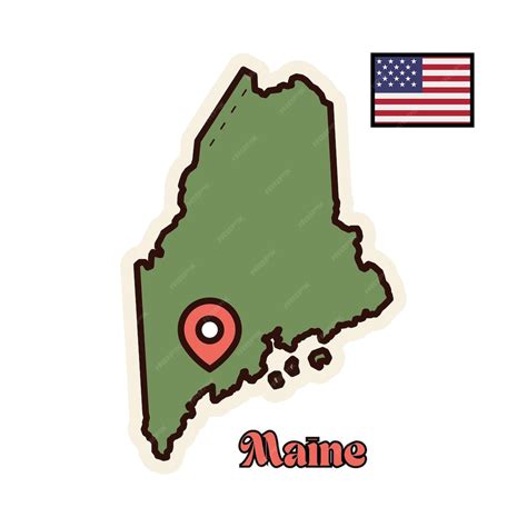 Simplified maine map with location pin and us flag illustration ...