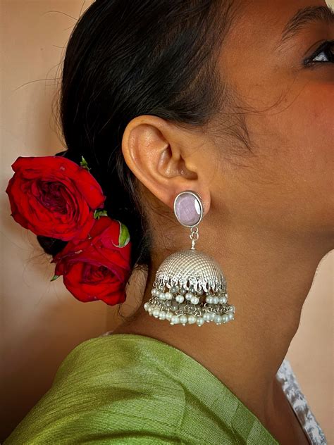 Oxidized Big Dome Monalisa stone Jhumka Earring – Prettiq