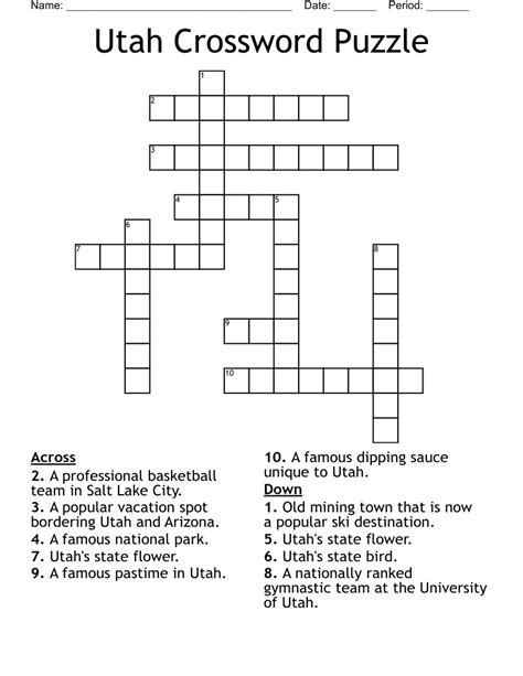 Utah Crossword Puzzle - WordMint