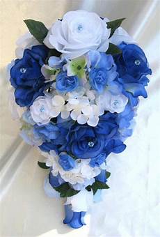 Blue Silk Wedding Flowers by Wedding Bouquet Bridal Silk Flowers Cascade Royal Blue White Blue Silk Wedding Flowers