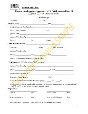Fillable Online umsl Gerontology Concentration Learning Agreement ...