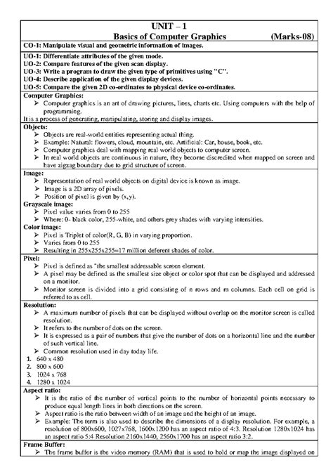 CGR UNIT 1 - Computer Graphics first unit notes - UNIT – 1 Basics of ...