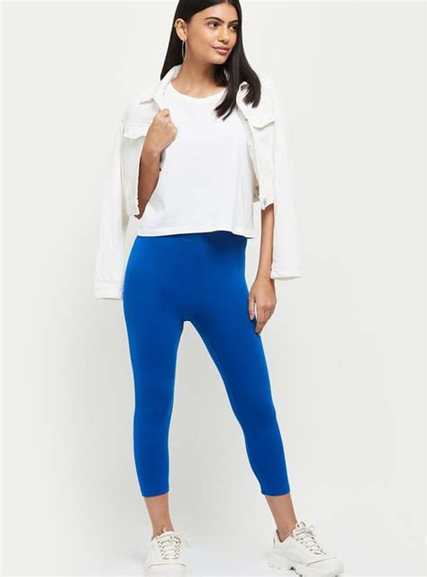 Buy Women Solid Elasticated Cropped Leggings Online at just Rs. 299.0 ...