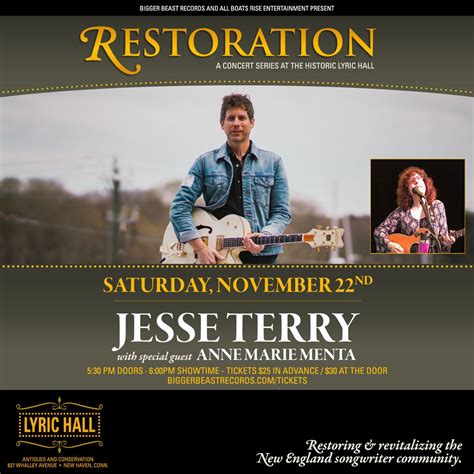 The Restoration Songwriter Series at Lyric Hall: Jesse Terry, Lyric ...