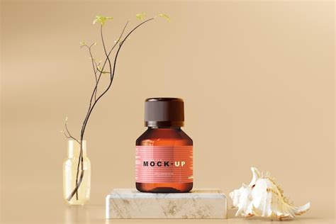 Amber glass cosmetic bottle mockup | Premium PSD