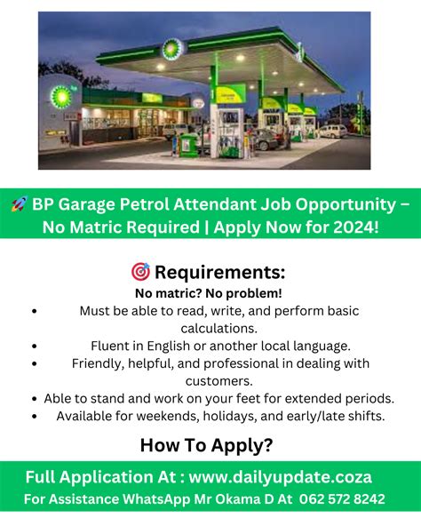 🚀 BP Garage Petrol Attendant Job Opportunity – No Matric Required | Apply Now for 2024! - daily ...