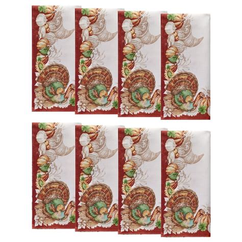Holiday Turkey Bordered Fall/Thanksgiving Cloth Napkins, Set of 8 ...