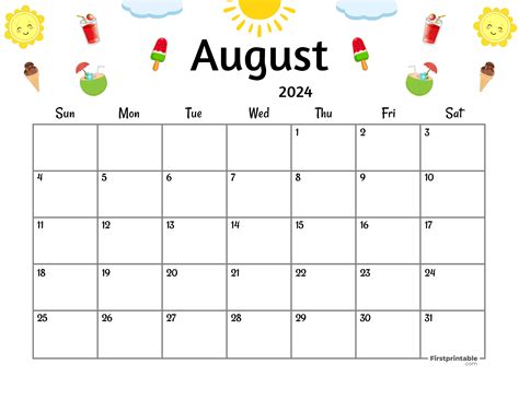 August Free Printable Calendar
