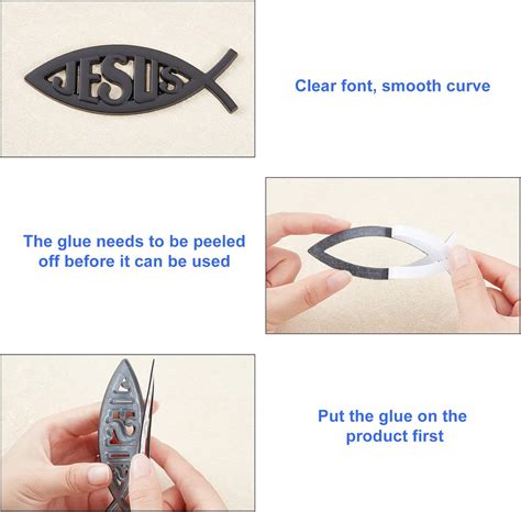 Buy SUPERFINDINGS 2 Sheets 1.3x4 inch Black Zinc Alloy Jesus Fish Decal ...