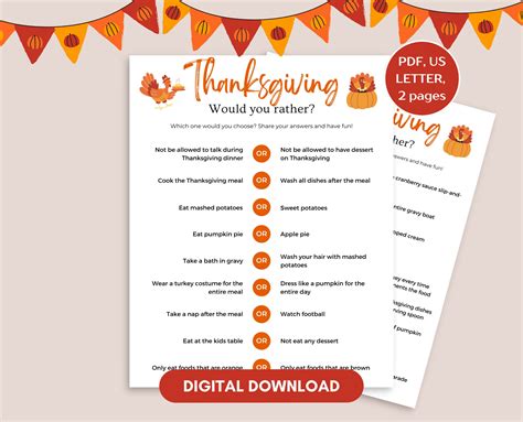 Thanksgiving Would You Rather, Activities for Kids Printable ...