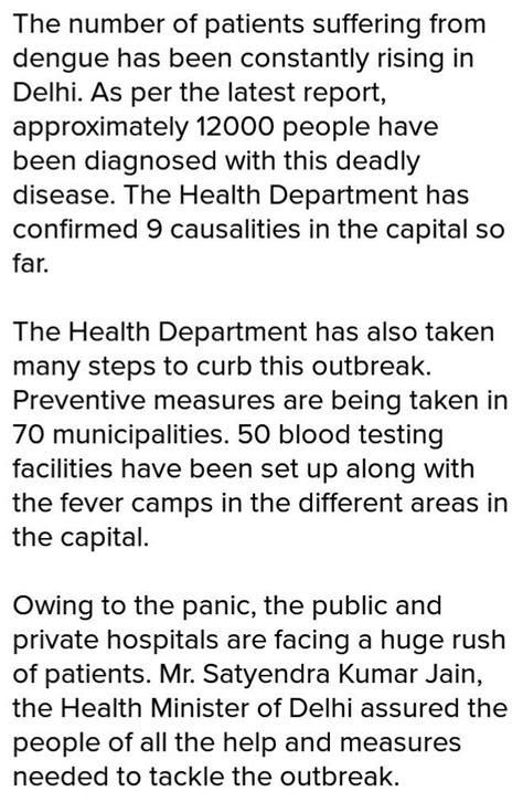 Write a news report on the following headline that headlines are dengue ...