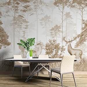 Livin'luxe Forest Deer Wall Mural, Sepia Pine Trees Wallpaper, Modern ...