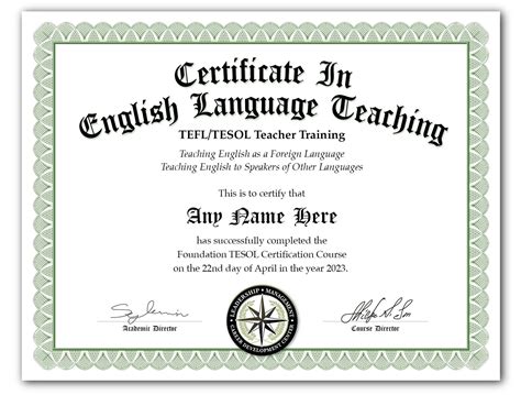 Personalized TESOL TEFL Teaching English Language Course Diploma - Leadership Certificate School ...