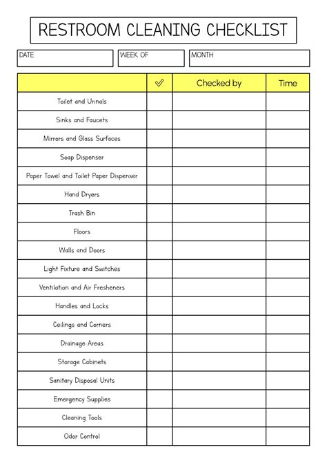 Bathroom Cleaning Checklist Printable - Printable Word Searches