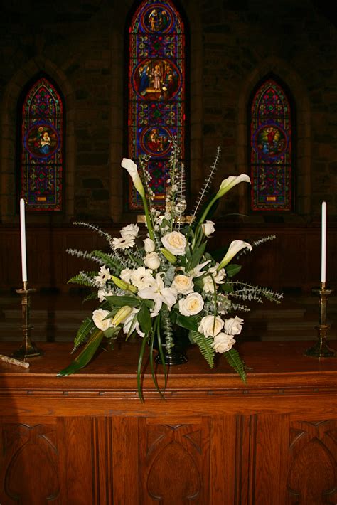 Unique Altar Arrangement with White Calla Lilies, Roses and Foliages ...