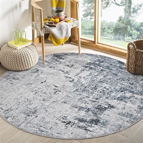 VUNATE 4x4 Round Rugs for Living Room Washable Rugs Modern Abstract Area Rug Neutral Indoor ...