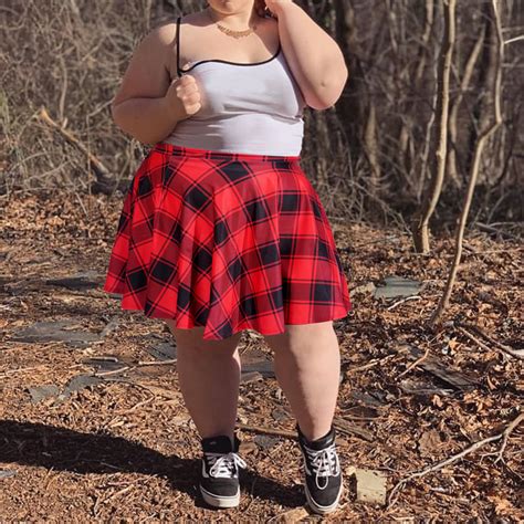Women's Plus Size Mini Plaid Skirt - Red & Black丨Moon Wood